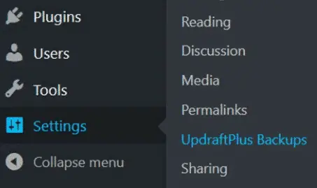 UpdraftPlus backups settings