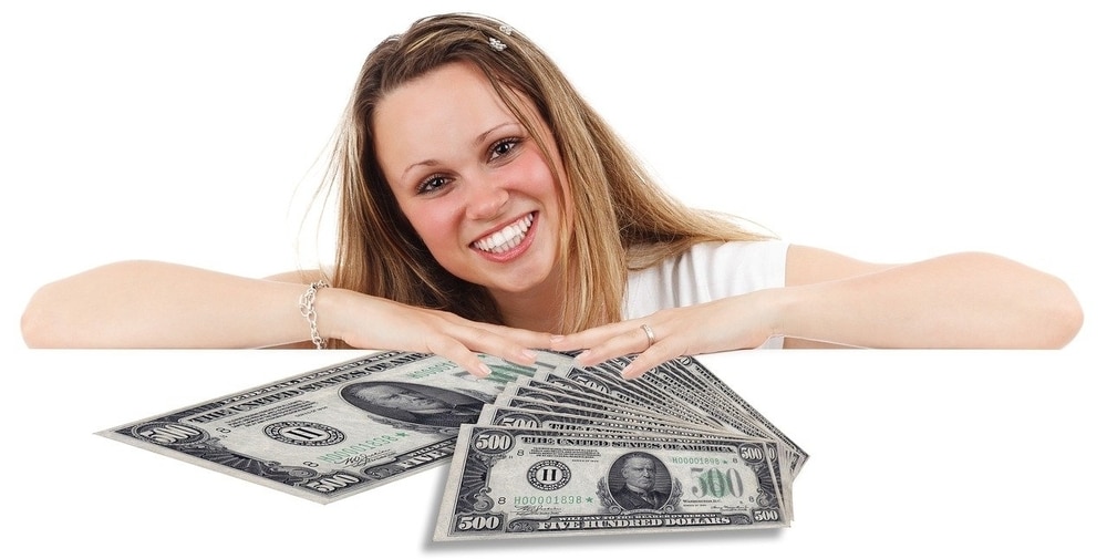 A Girl with Money White Background