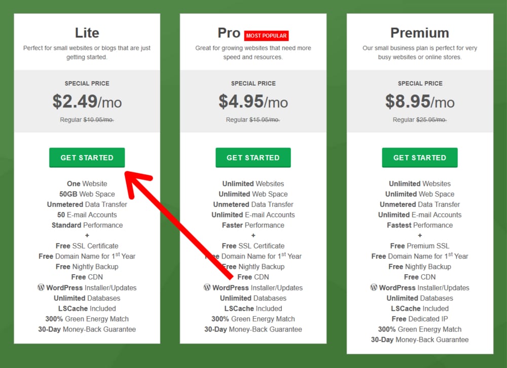 GreenGeeks Pricing Plans